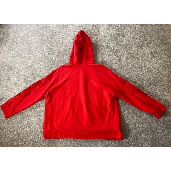 Levis Red Embroidered Floral Hoodie Sweatshirt Womens Pullover Medium - Picture 2 of 11
